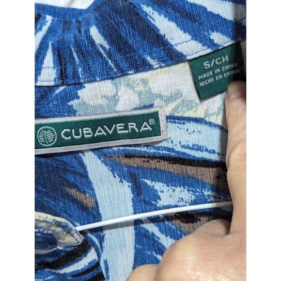 Cubavera Men's Blue Palm Frond Spring Rayon Short Sleeve Button Up Shirt Small - Picture 2 of 4